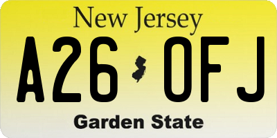 NJ license plate A26OFJ