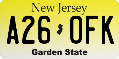 NJ license plate A26OFK