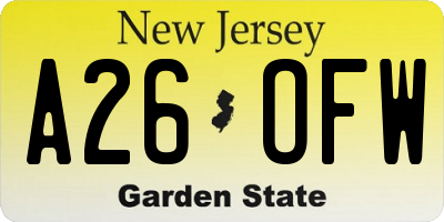 NJ license plate A26OFW