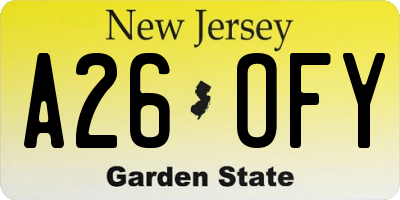 NJ license plate A26OFY
