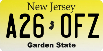 NJ license plate A26OFZ