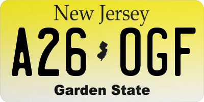 NJ license plate A26OGF