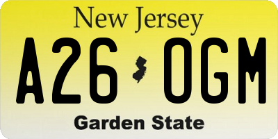 NJ license plate A26OGM