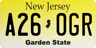 NJ license plate A26OGR