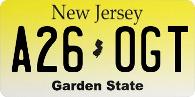 NJ license plate A26OGT