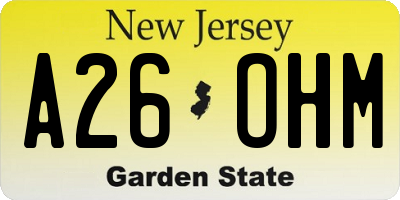 NJ license plate A26OHM