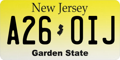 NJ license plate A26OIJ