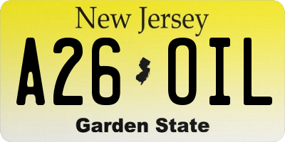 NJ license plate A26OIL