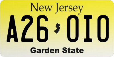 NJ license plate A26OIO