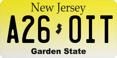 NJ license plate A26OIT
