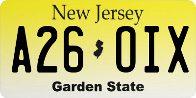 NJ license plate A26OIX