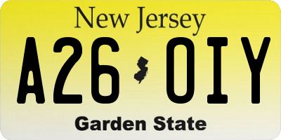NJ license plate A26OIY