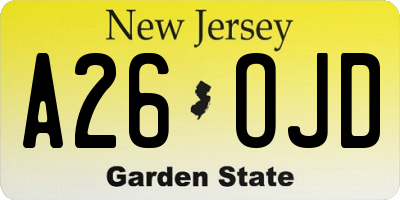 NJ license plate A26OJD