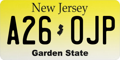 NJ license plate A26OJP