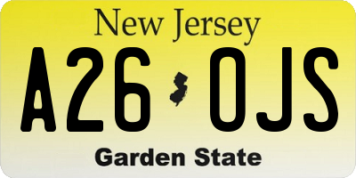 NJ license plate A26OJS