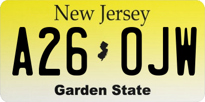 NJ license plate A26OJW