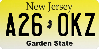 NJ license plate A26OKZ