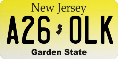 NJ license plate A26OLK