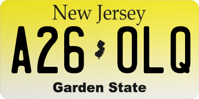 NJ license plate A26OLQ
