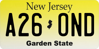 NJ license plate A26OND