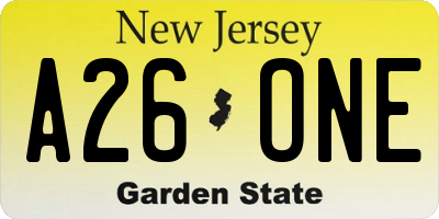 NJ license plate A26ONE