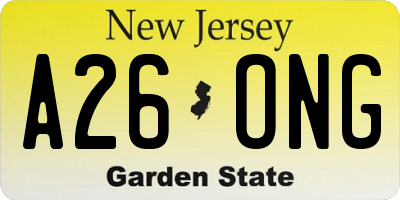 NJ license plate A26ONG