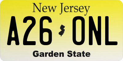 NJ license plate A26ONL
