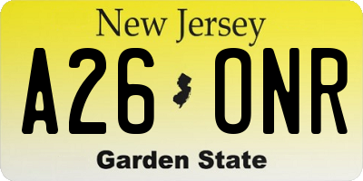 NJ license plate A26ONR