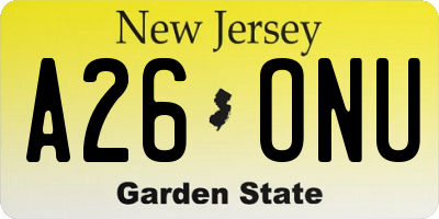NJ license plate A26ONU