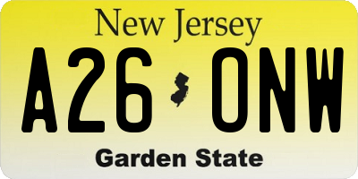 NJ license plate A26ONW