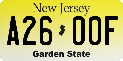 NJ license plate A26OOF
