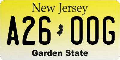 NJ license plate A26OOG