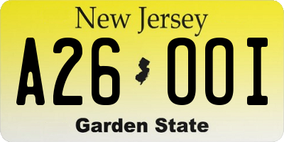 NJ license plate A26OOI
