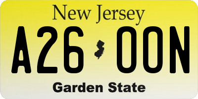 NJ license plate A26OON