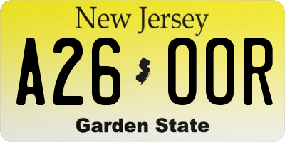 NJ license plate A26OOR