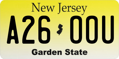 NJ license plate A26OOU