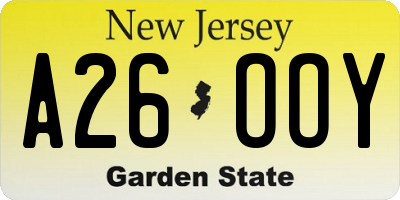 NJ license plate A26OOY