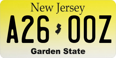 NJ license plate A26OOZ