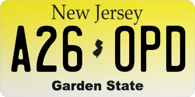 NJ license plate A26OPD