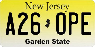 NJ license plate A26OPE
