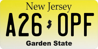 NJ license plate A26OPF
