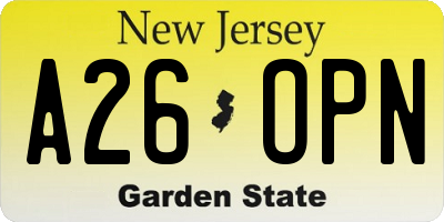 NJ license plate A26OPN