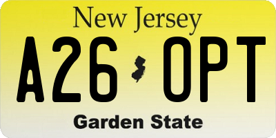 NJ license plate A26OPT