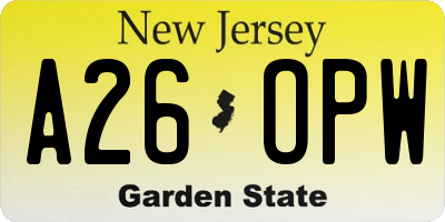 NJ license plate A26OPW