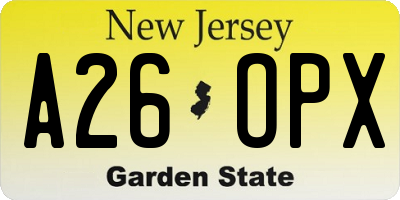 NJ license plate A26OPX