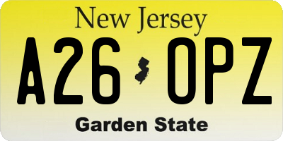 NJ license plate A26OPZ