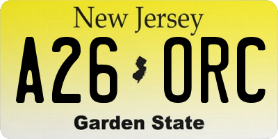 NJ license plate A26ORC