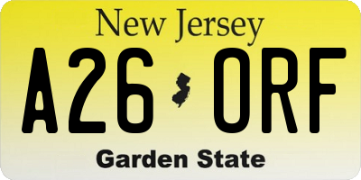 NJ license plate A26ORF