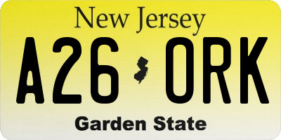 NJ license plate A26ORK
