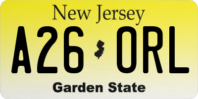 NJ license plate A26ORL